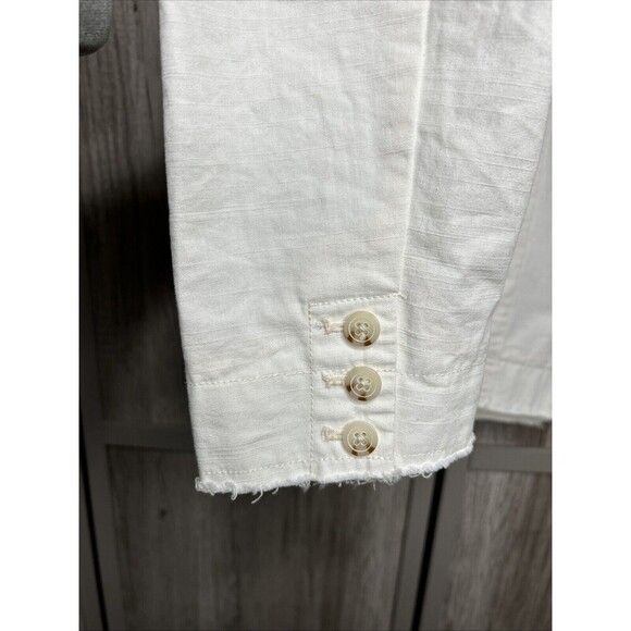 Anthropologie Pilcro Blazer Frayed Hem Ivory Cropped Size L NWT - Picture 9 of 10